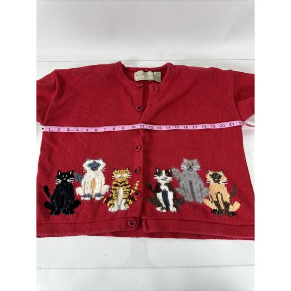 Design Options By Philip & Jane Gordon Red Cat Cardigan Sweater Vintage Large - Picture 7 of 8